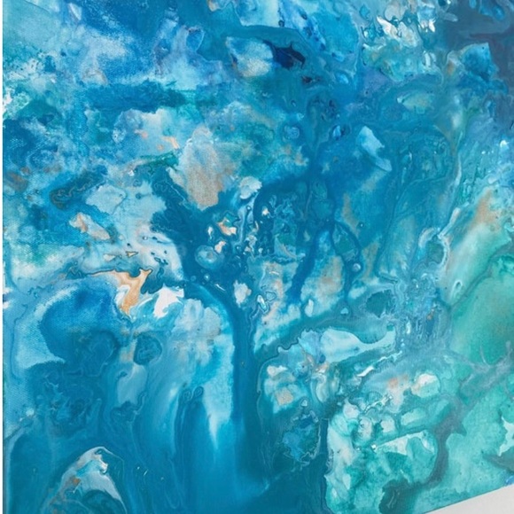 SALE-Fluid art painting, Blue Abstract Painting Original Art Wall Decor - Picture 3 of 3